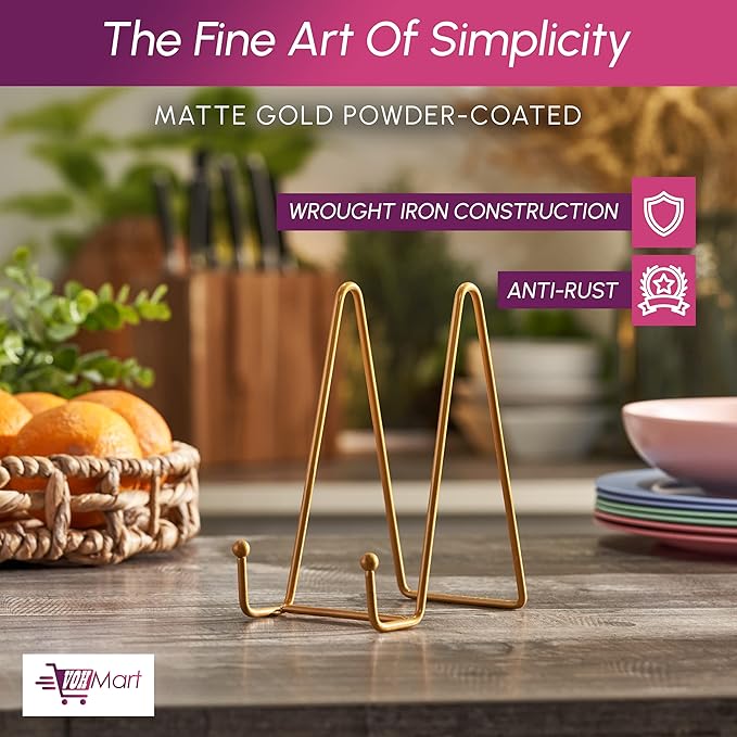 Plate Stands for Display - 2 Pack 6 Inch Gold Metal Frame holder stand for Book, Racks-Trendy & Sturdy Display Stand for Decorative Art Plate, Tablets, Recipe Book & Picture