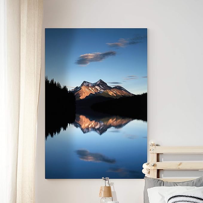 Renditions Gallery Canvas Nature Wall Art Home Paintings & Prints Mountain Sunset Lake Reflection Glam Modern Wall Hanging Decorations for Bedroom Living Room Office Kitchen - 24"x36" LT06