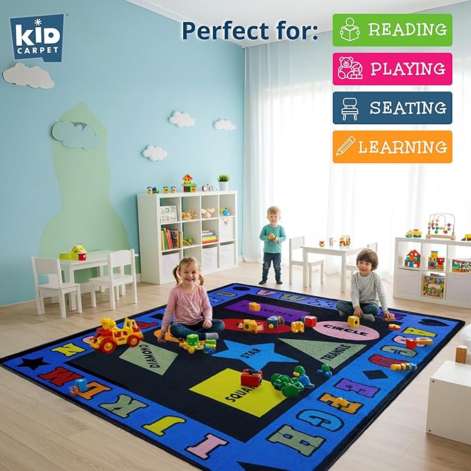 KIDCARPET.COM Shapes with The Alphabet Classroom Rug 7'6" x 12' Rectangle, Educational Classroom Rug, Kids Learning Play Mat | Area Rug for Bedroom or Playroom