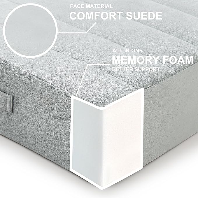 2 Pcs High Density Foam Floor Pillow - Upgraded Large Pillows Seating for Adults - Outdoor Floor Cushion with Soft Tufted Cover - Yoga Pillows for Sitting On Floor - 22 Inch Light Gray