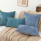 decorUhome Spring Chenille Soft Cozy Throw Pillow Covers 22x22 Set of 2, Modern Farmhouse Boho Velvet Decorative Euro Sham Pillow Cases with Stitched Edge for Couch Sofa Bed Home Decor, Blue