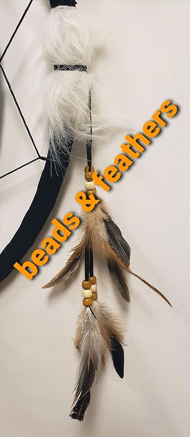 Kinnex Collections - 24” Medicine Shield Dream Catcher, Made with Wooden Beads and Real Feathers - DC24344– Decor/Gift (Eagle+Wolves)