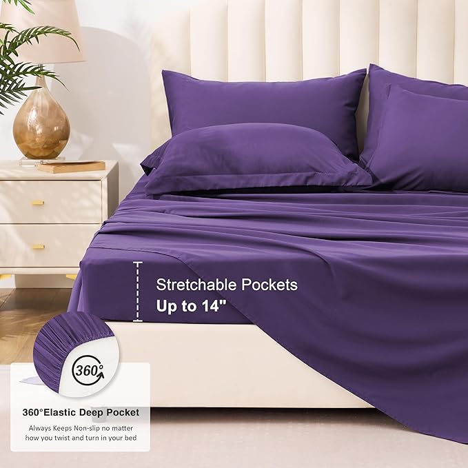 Love's cabin Twin Comforter Set Dark Purple, 5 Pieces Twin Bed in a Bag, All Season Bedding Sets with 1 Comforter, 1 Flat Sheet, 1 Fitted Sheet, 1 Pillowcase and 1 Pillow Sham