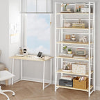 BHG Vintage Multifunctional Folding Bookshelf, No-Assembly Plant Stand Storage Rack Shelves for Home Office