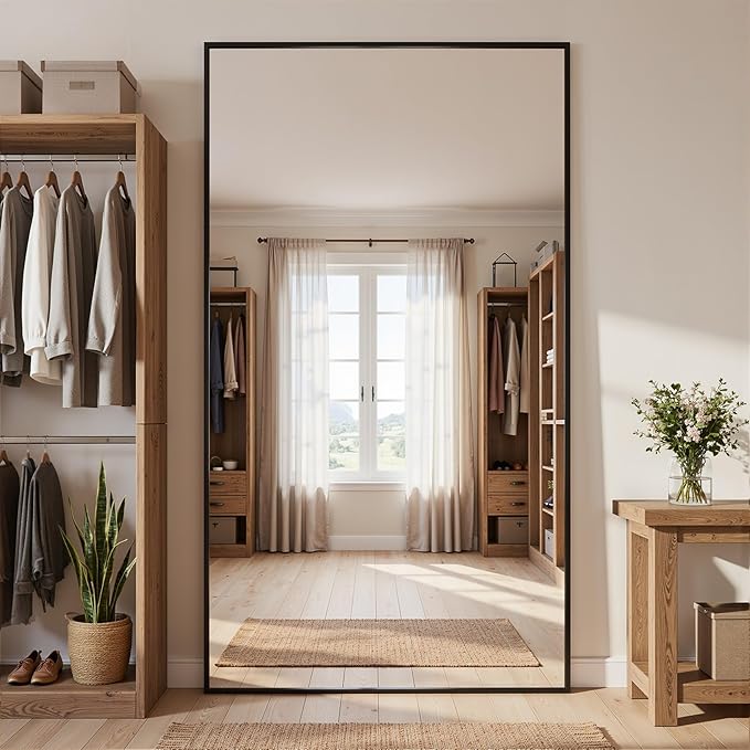Full Length Mirror, 72"x44" Full Body Mirror, Oversized Floor Mirrors, Leaning Free Standing Mirrors, Hanging Mounted Large Mirrors for Bedroom Dressing Room, Cloakroom, Black