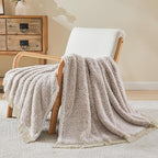 EMME Soft Sherpa Fleece Blanket with Tassel, Reversible Plush Fluffy Large Blanket, Light Weight Warm Decorative Boho Blanket Cover for Sofa, Couch, Bedroom,Travel(Tassel Khaki,60"x80")
