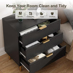 GarveeHome Black Dresser, Modern 3 Drawer Dresser for Bedroom with Gold Handle and Large Drawer, Wood Double Chest of Drawers and Storage Organizer for Living Room, Hallway, Entryway