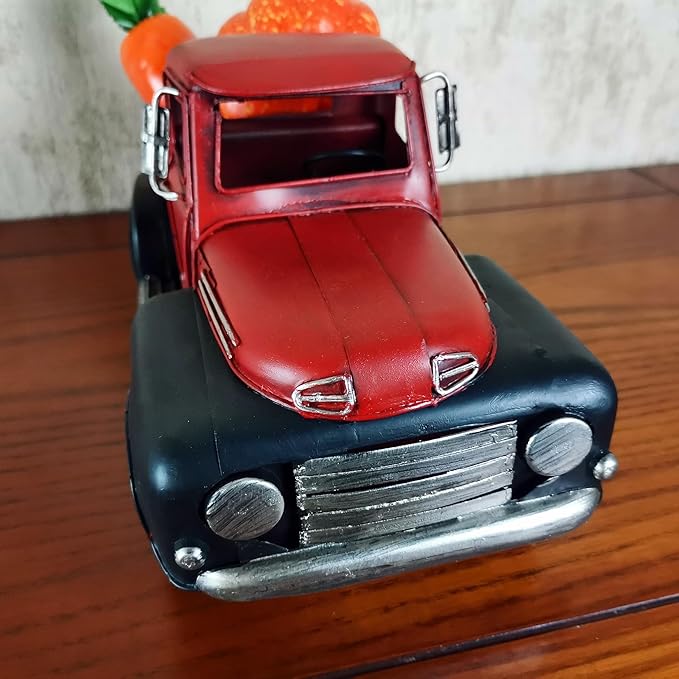 Vintage Farmhouse Black Red Truck Pickup Truck Rustic Metal Home Decor Collectible Vehicle Car Model Home Table Desktop Tabletop Gift Decoration