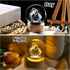 3D Butterfly Flower Crystal Ball with Wooden Light Base Glass Butterfly Figurine Gifts for Women Mom Butterfly Statue Home Decor on Mother's Day Birthday Valentine Christmas (Diameter 2.36 inches)