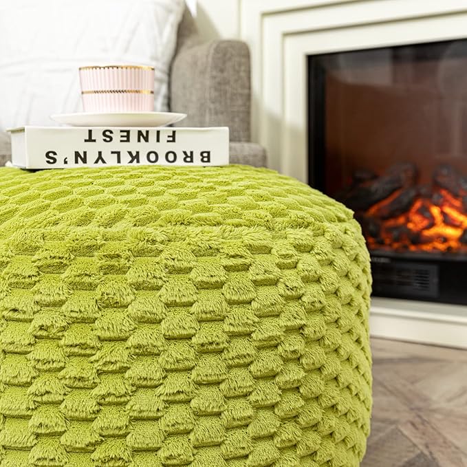 Asuprui Fur Ottoman Stool Unstuffed Footstool Cover Floor Pouf Foot Rest 20x20x12 Inches Round Poof Seat Floor Bean Bag Chair Foldable Floor Chair Storage for Living Room Bedroom Green Pouf Cover