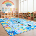 Kids Rugs for Bedroom Kids Room, Educational Rug for Classroom, Non-Slip Washable ABC Learning Carpet for Boys Girls, Zoo Road Play Mat, 6x9 Blue