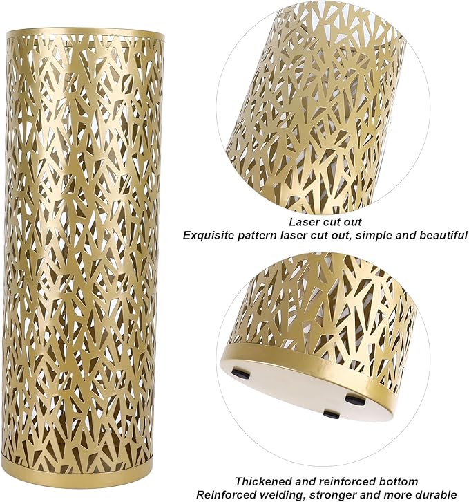 Umbrella Stand Umbrella Holder for Entryway,Umbrella Stand Rack,Metal Hollowed Freestanding Round Umbrella Holder Organizer Bin,Umbrella Rack Organizer Freestanding for Home Hotel Office(Small-Gold)