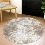 IOHOUZE Round Area Rug 3 Ft Circle Entryway Rugs Round Washable Door Mat Indoor Entrance, Non Slip Circle Front Door Rug, Printed Abstract Faux Wool Floor Carpet for Foyer Porch Sink, Beige Brown