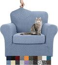 YEMYHOM Latest Checkered 2 Pieces Chair Covers for Living Room High Stretch Thickened Chair Slipcovers with Arms Anti Slip Elastic Armchair Sofa Couch Protector (Light Blue), 31"-46"(1 Cushion)