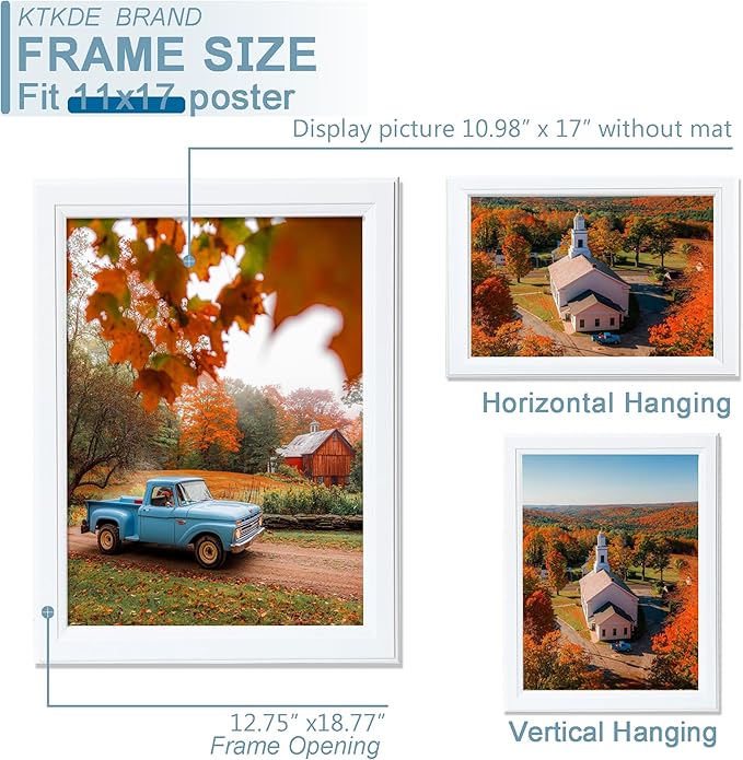 KTKDE 11x17 Picture Frame Set of 5,White Wooden frames, Vertical & Horizontal Wall Hanging for Wall Display,Studio Gallery Photo Frame for Photos, Posters & Art Prints