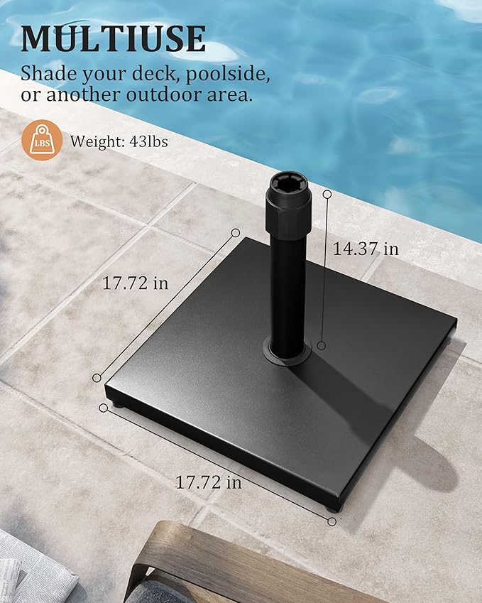 45lbs Patio Umbrella Base - Heavy Duty Outdoor Patio Market Umbrella Stand for Deck, Poolside, Balcony, Wind-Resistant Design,Black