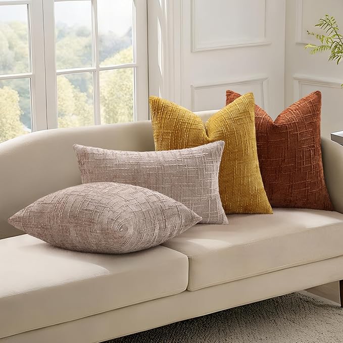 decorUhome Spring Light Brown Chenille Euro Sham Throw Pillow Covers 22x22 Set of 2 Textured Soft Cozy Slubby Couch Pillow Covers Modern Farmhouse Boho Decorative Pillow Cases for Bed Sofa Living Room