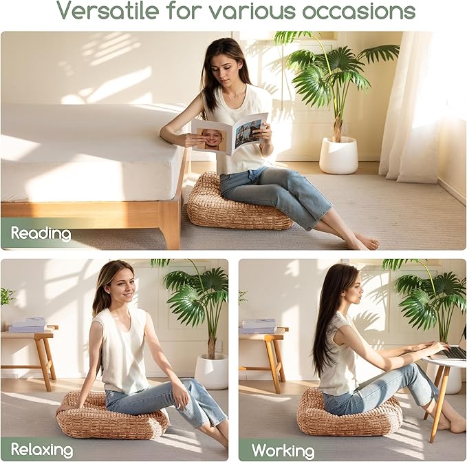 Washable Floor Pillow Cushion for Adults, Meditation Cushion Pillow, Removable Tufted Blended Corduroy Cover, Large Square Floor Sitting for Tatami Living Room or Yoga, 2Pack, Machine Washable
