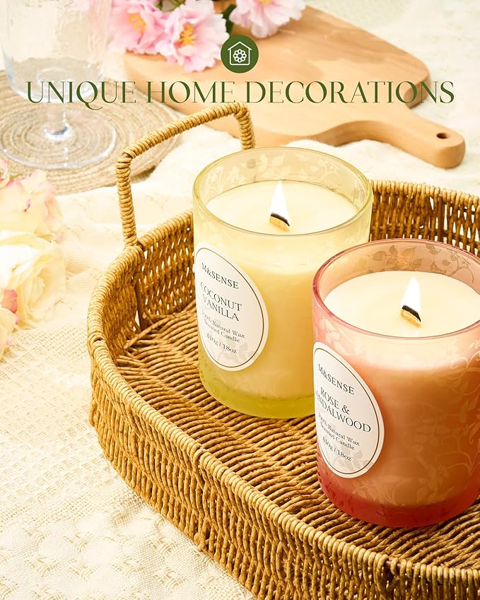 M&SENSE Eucalyptus Pine Soy Candle, Cracking Wooden Wick 18oz 100 Hours Slow Burning Non Toxic, Winter Aromatherapy Candle for Home Fragrance Relaxation, Housewarming Gifts for Men & Women