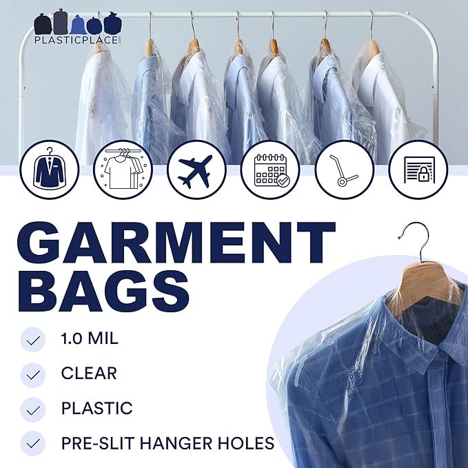 Plasticplace Clear Garment Bags Plastic Coat Bag1.0 Mil 21" X 4" X 54" (50 Count)
