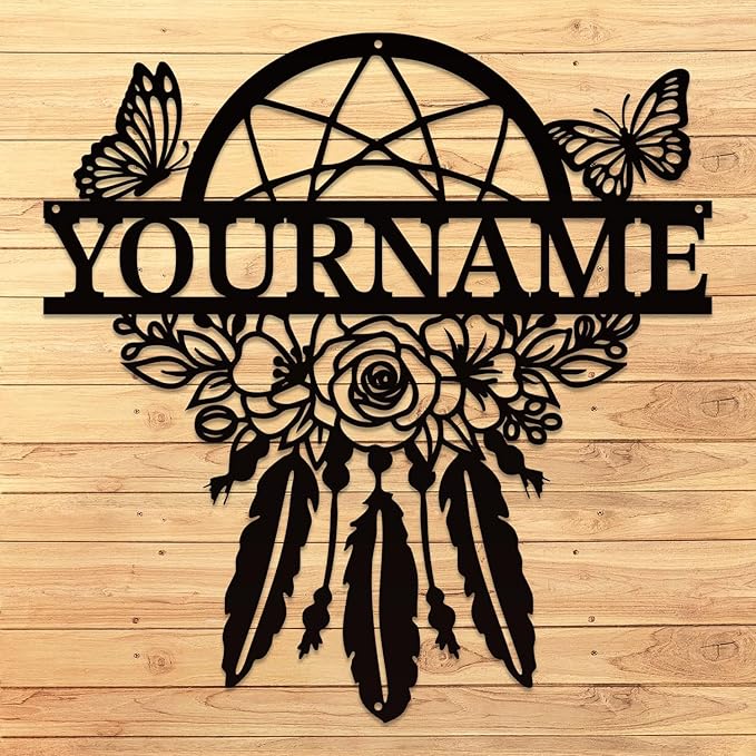 Personalized Dream Catcher Metal Wall Art - Custom Name Iron Sign for Home Decor, 8-30 Inch Black (Style D)