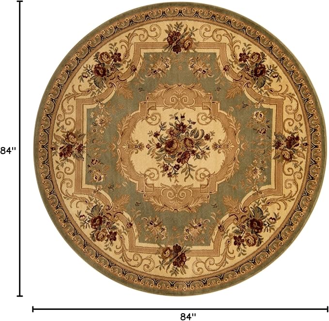Rugs.com Chateau Collection Rug – 7' Round Green Medium Rug Perfect for Kitchens, Dining Rooms