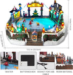 Christmas Village House Christmas Collectible Buildings Decor Estatua de la cabaña del Pueblo navideño Home Decoration Snow Globe Display Skating Pond AnimatedChristmas Theme Park with 8 Music X-Large