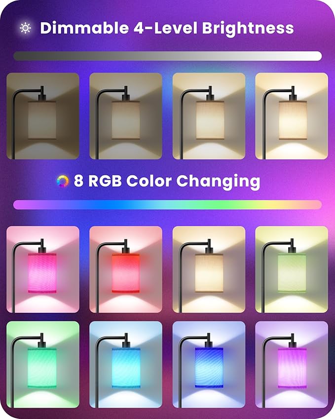 RGB Floor Lamp for Living Room with Remote and Foot Switch, Modern Standing, Dimmable Corner Lamp,10W Bulb 3 Color Temperatures, for Bedroom, Office, Corner, ETL Listed, White RCW19LD05