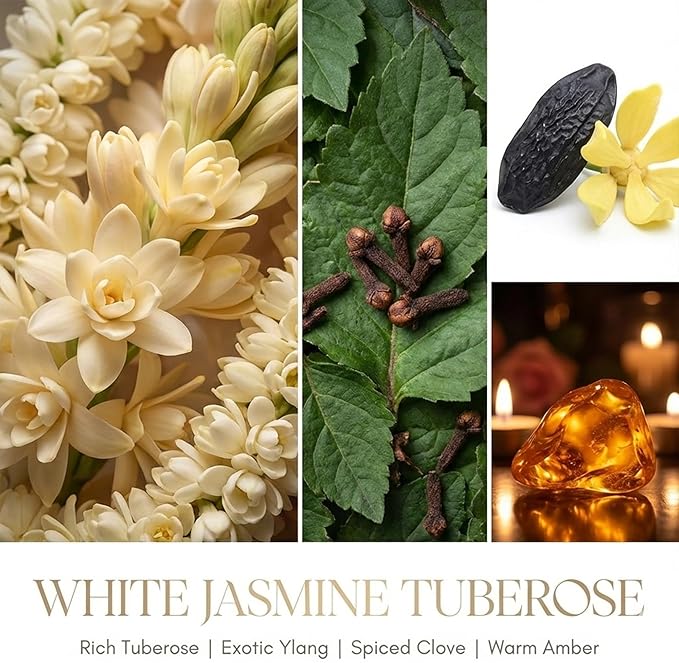 HomeLights Scented Candles | Large Jar 34 Oz Natural Soy Candle | 130 hrs Long-Lasting with 3 Wicks | Bohemian Natural for Home Decor | Gifts for Mom & Women, White Jasmine Tuberose
