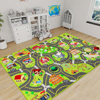 Kids Car Rug Play Mat, Kids Road Car Play Rug for Toy Cars, Educational Town City Map Carpet Vehicle Mat for Boy Playroom Bedroom, Non Slip Car Track Rugs for Kid Baby Children (60"X36", A)