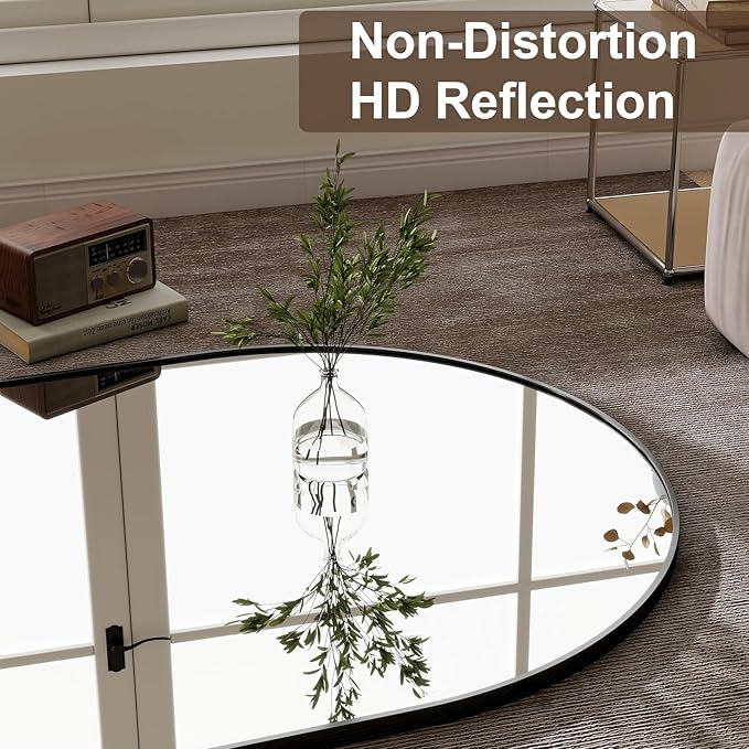 GLSLAND-34x76 inch Wall Mount Arched Full Length Mirror-Aluminum Alloy Frame High Definition-Full Body Mirror for Bedroom or Living Room,Black