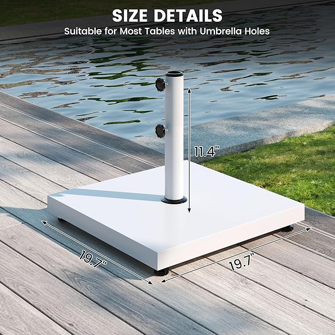 Sundale Outdoor Umbrella Base 42lbs with Stainless Steel Umbrella Tube, Heavy Duty Square Metal Built-in Cement Umbrella Stand, White