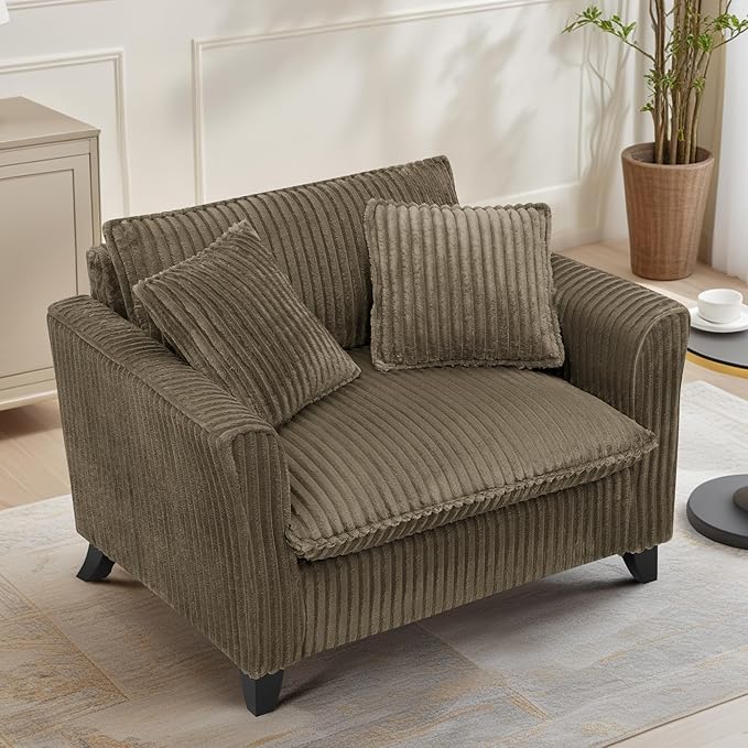 ERYE Living Room Accent Chair, Modern Corduroy Upholstered Chair Wider Seat Cushion Leisure Armchair W/2 Pillows and Removable Cover for Home Apartment,Bedroom,Office