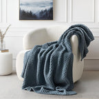 EVERGRACEHOME Chunky Chenille Knit Throw Blanket for Couch, Soft Luxurious Moss Stitch Blankets for Bed, Cozy Decorative Farmhouse Knitted Throws for Sofa, Stormy Blue, 60" x 80"