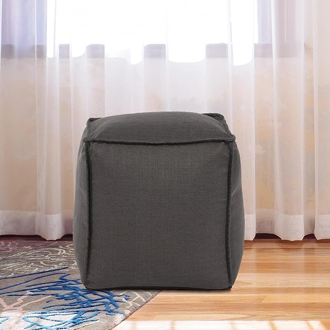 Howard Elliott Square Pouf Ottoman Foot Rest With Cover, Round Stuffed Filled Foot Stool, Fluffy Compact & Comfortable Soft Seating for Living Room & Bedroom, 20 x 20 x 18 Inch, Gray