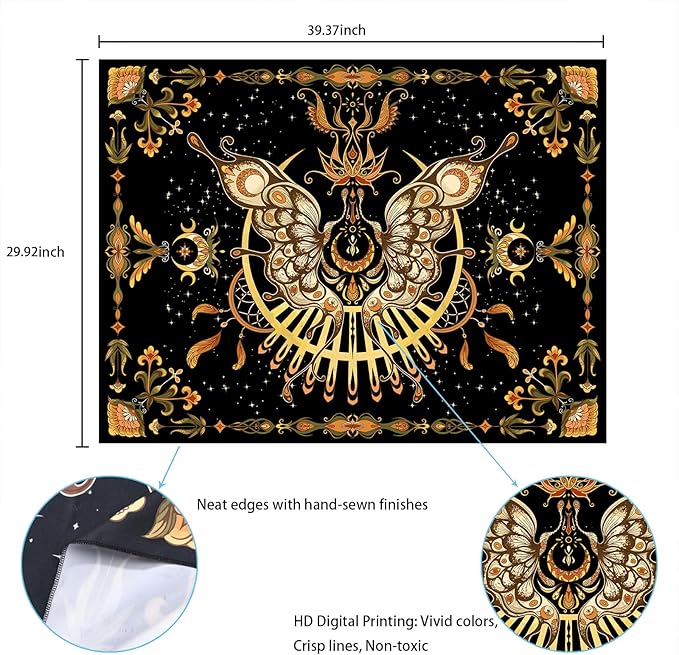 CHDGDHC Butterfly Moth Tapestry,Hippie Floral Aesthetic Wall Tapestries, Psychedelic Aesthetic Decor, Large Tapestry for Bedrooms, Living Rooms, and Dorms-39.37x29.92 Inch