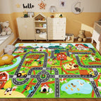 Kids Rug Play Mat for Toy Cars,110" × 78.7" Extra Large Farm Life Road Traffic for Playroom Kids Car Road Rug Village Map Play Mat Non-Slip Washable Carpet for Toddlers Boys Room Tummy Time Playtime