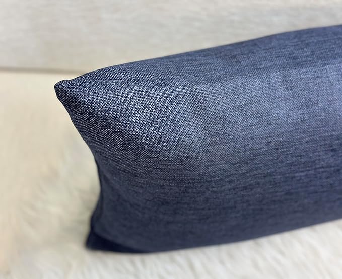 Aiking Home Woven Fine Faux Linen Throw Pillow Cover, Size 12"x24", Navy