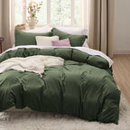 Bedsure Olive Green Duvet Cover Twin/Twin XL Size - 2 Pieces Prewashed Cotton-Like Extra Soft Bedding Set, Includes 1 Twin Duvet Cover 68x90 Inches with Zipper Closure & 1 Pillow Sham, No Comforter