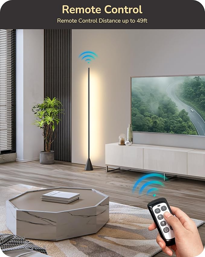 EDISHINE LED Corner Floor Lamp, New Gesture Control Dimmable Corner Light with Remote Control, 3000K-6000K Eye Caring Standing Lamp, Modern Minimalist Lit Lamp for Bedroom, Living Room, Office, Black
