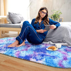 Noahas Oval Fluffy Purple Rainbow Rug 2.6X5.3 Small Kids Rugs for Bedroom Girls And Boys Aesthetic,Bedside Bedroom Rug,Ultra Soft Runner Carpet Modern Shaggy Nursery Area Rugs Home Decor''