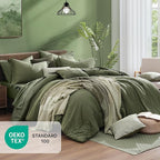 Monbix Twin XL Comforter Set Olive Green, Cationic Dyeing Bedding Set Reversible 5 Pieces, All Season Bed in a Bag with Comforter, Sheets, Pillowcase & Sham