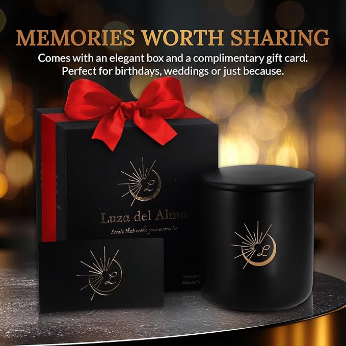 Sandalwood Soy Wax Candle 8.8oz — Matte Black Ceramic Jar, Cotton Wick — Long-Lasting 52-Hour Clean Burn — Aromatherapy Gift Candle for Men and Women, Bedroom and Living Room