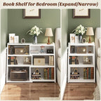 Armocity Book Shelf - Small Expandable Ladder Shelf, Short Corner Bookshelf for Small Spaces, 4 Tier Wood Narrow Bookcase, for Living Room, Bedroom, Entryway, White