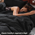 Bedsure Cotton Duvet Cover Set - 100% Cotton Waffle Weave Black Duvet Cover California King, GentleSoft™ and Breathable Cal King Bedding Set for All Season, 3 Pieces, 104"x98"
