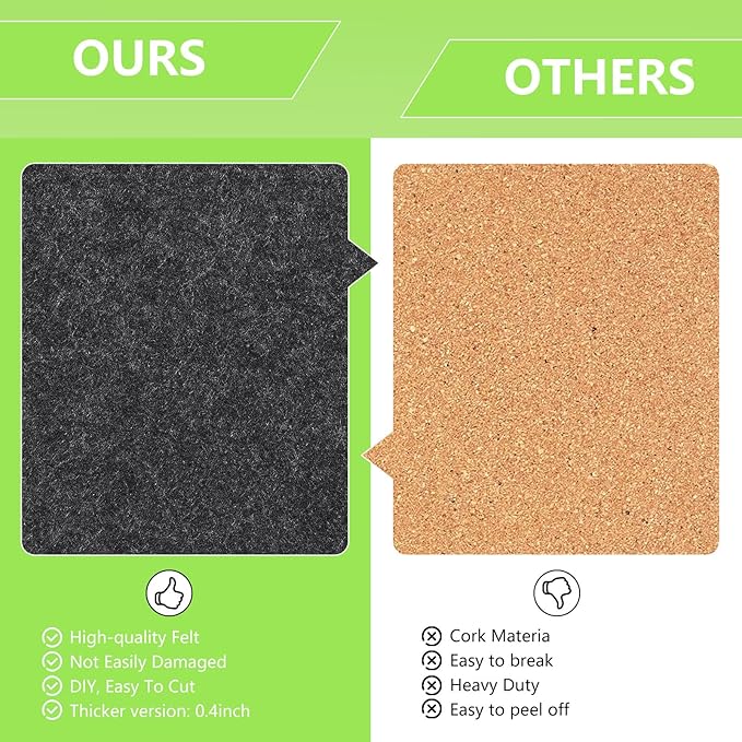 8 Packs Green Hexagon Felt Pin Board, 12" Bulletin Board with 30 Push Pins, Felt Board for Home Kitchen Office Decor, Self-Adhesive Corkboard Tiles for Walls School Message Photos Memos