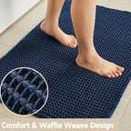 Waffle Bath Mat, Boho Bathroom Rugs Non Slip Washable Super Absorbent Quick Dry Bath Mat Farmhouse Bathroom Decor, 30"x20" Navy Blue