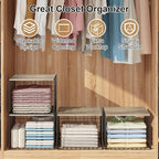 Widened & Heightened Closet Organizers And Storage Shelves With Top Board, Set of 3 Stackable Closet Shelf Organizer Storage Bin Basket For Clothes Sweaters,Space-saving, Sturdy,Wider Higher Size