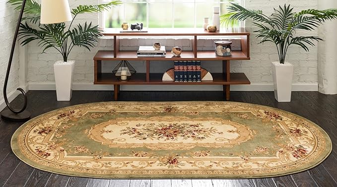 Rugs.com Chateau Collection Rug - 8' x 10' Oval Green Medium Pile Rug