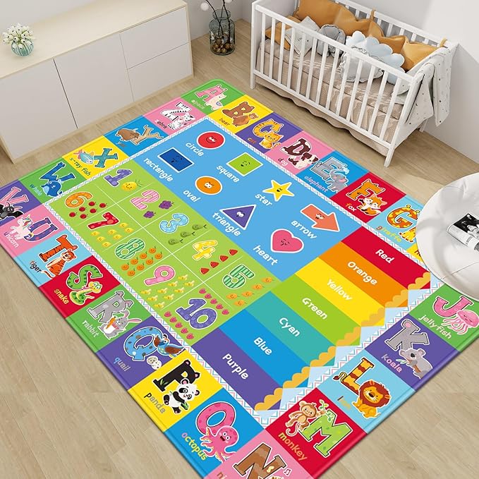 Baby Play Mat Kids Rug for Floor, Playmat for Kids Toddlers Infant, Extra Large Thick Playtime Collection ABC, Numbers, Animals Educational Area Rugs for Playroom (59 x 39.4 Inch)